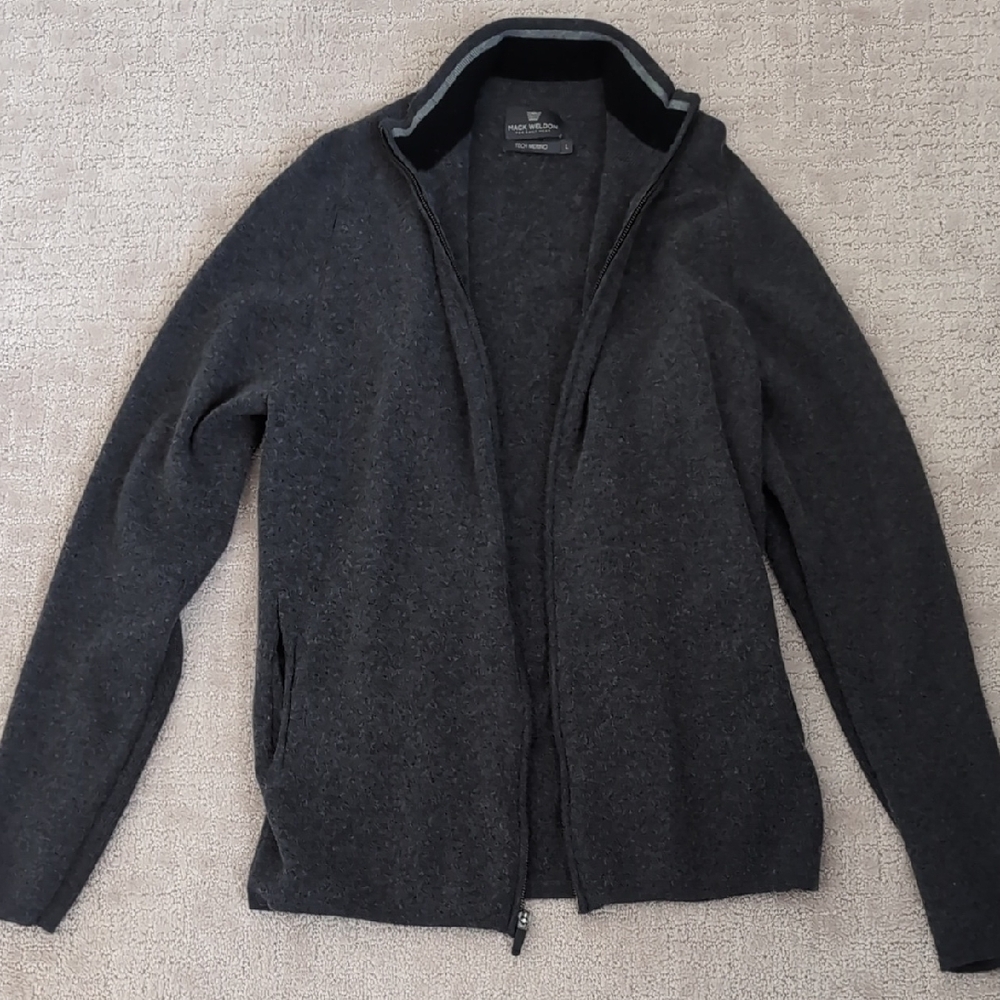 Mack Weldon Tech Merino Full Zip Sweater Gray Size Large